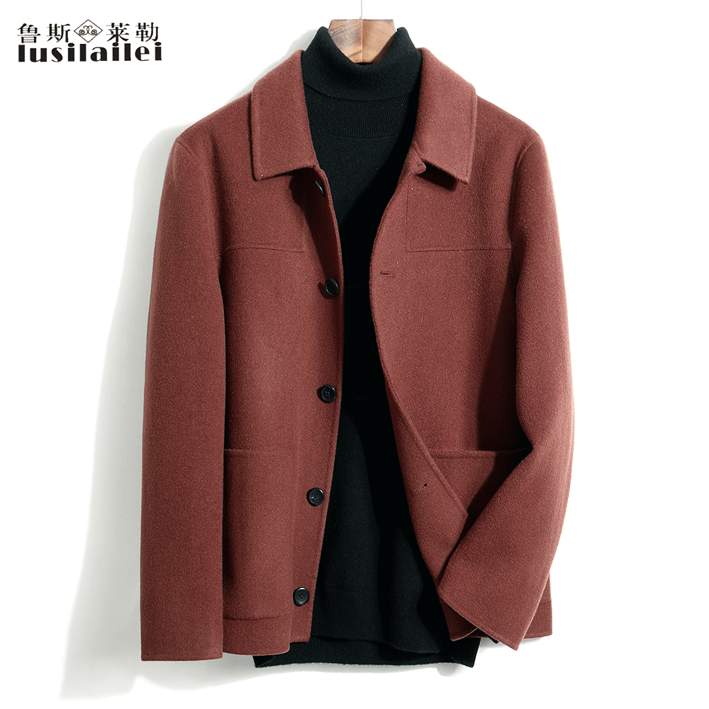 Double-sided, big coat man short wool Wool Coat Autumn winter turned collar casual clothes Single-row buttoned cashmere jacket