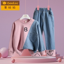 Girl Suit 2022 Spring Dress New Girl Jeans Fashion Two Sets Children Foreign Air Clothes Spring Fall