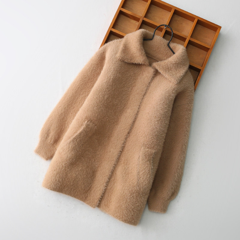 Girls Sweater Yang Yang Mink - Fluff Mid - long sweater coat red 2023 Fall and Winter Clothing for new children