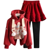 Детский красный комплект, утепленная толстовка, зимняя юбка для девочек, подходит для подростков