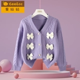 Трикотажный свитер, кардиган, осенняя корейская милая куртка для девочек для принцессы с бантиком