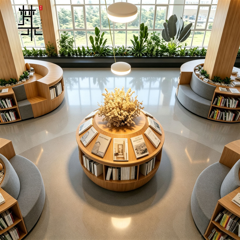 Modern Minimalist Round Bookshelf Display Cabinet Library Office Storage Display Rack Wooden Multi-Functional Display Rack