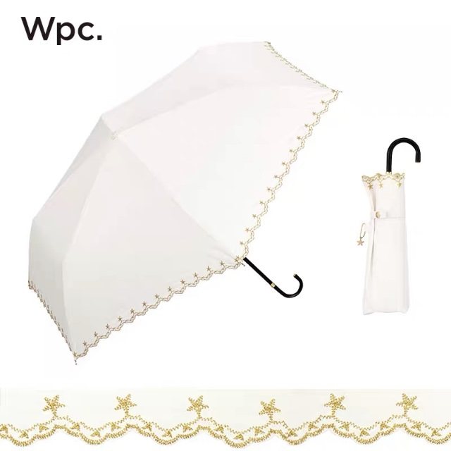 Japan imports WPC new lace shade sunscreen glue three folds ultra - light embroidered star parasol barometer