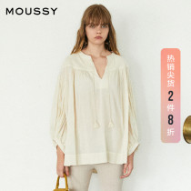 MOUSSY spring and autumn new Japanese V-neck lantern sleeve loose casual shirt women 010DAG30-6070