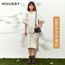 MOUSSY 2021 summer new short-sleeved off-the-shoulder V-neck LONG shirt dress 010ESW30-1890