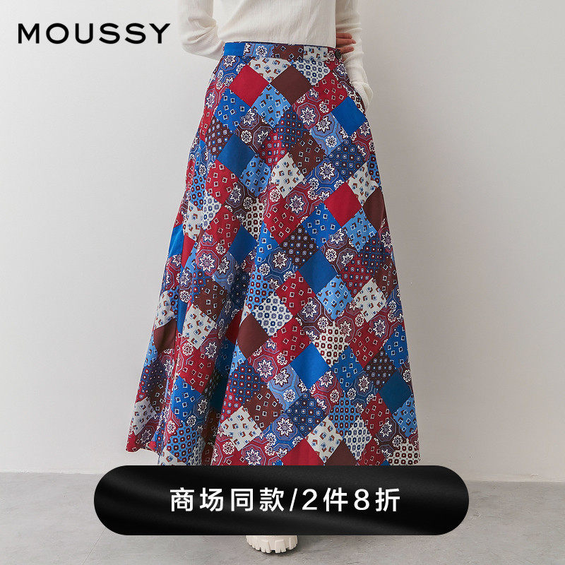 MOUSSY early spring high waist flower color printing large swing half body dress 010ESQ30-1010