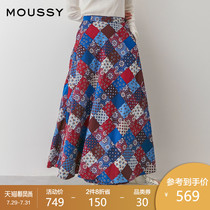 MOUSSY 2021 spring and autumn new products high waist color printing large skirt women 010ESQ30-1010