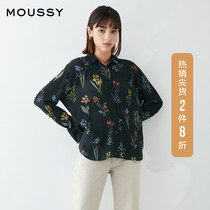 MOUSSY 2021 spring and summer new pastoral style printing micro perspective loose lapel shirt 010ESM30-1210