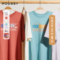 MOUSSY 2021 spring and summer new three-dimensional contrast color LOGO printing round neck short-sleeved T-shirt 028ES790-0080