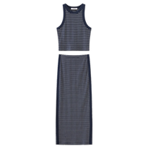 MOUSSY 2024 autumn new casual striped knitted vest skirt two-piece set 010HSA80-0610