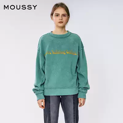MOUSSY Spring and Autumn New Vintage round neck double wear fleece letter printing thick cotton T010DAQ90-6110
