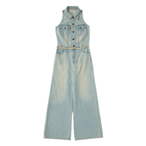 MOUSSY 2024 Autumn New Retro Hong Kong Style Distressed Sleeveless Jumpsuit Jeans 010HA711-1681