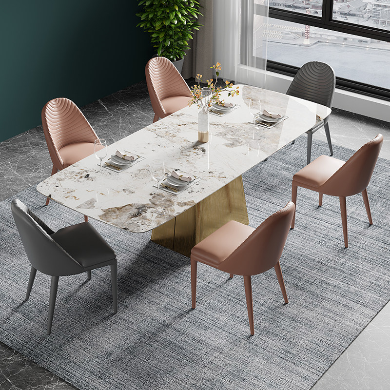 Light luxury dining table rectangular modern minimalist Italian bright imported slate marble luxury stone dining table home