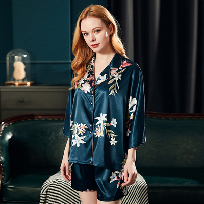 虞帝真丝睡衣高级感女2021年夏新款性感开衫两件套大码雪纺家居服