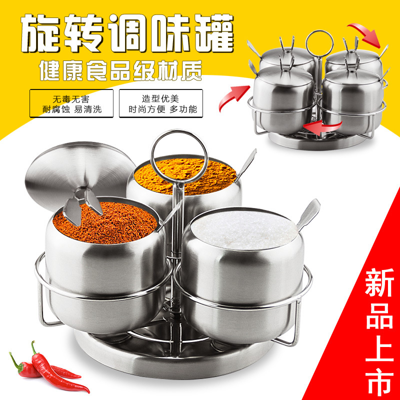 Eurostyle 304 stainless steel seasoning case single with spoon seasoned canned salt jars chili oil pot creative kitchen supplies