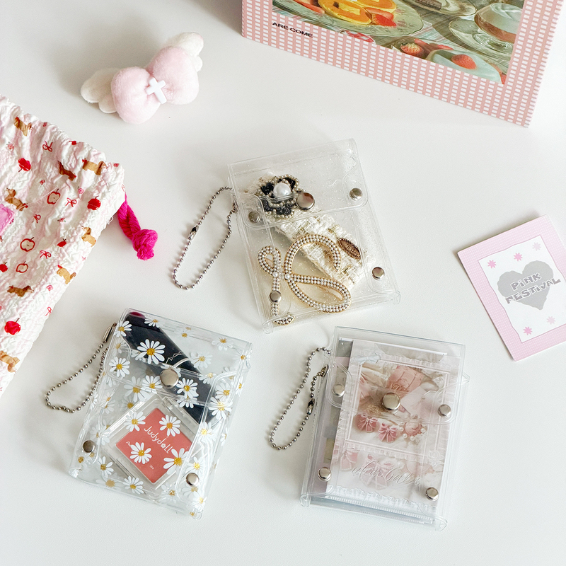 Korean Glitter Transparent Id Card Holder for Girls, Makeup Lipstick Storage Coin Purse, Student Bracelet Card Holder