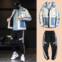 Cotton coat mens new winter trend thickened warm jacket men with casual hooded cotton suit tooling quilted jacket