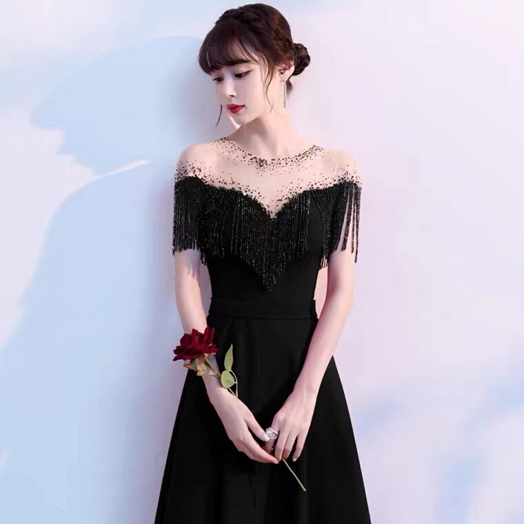 Black Banquet-Style Evening Dress 2025 New Model, Noble and Elegant, Suitable for Hostess, Piano Performance, Slimming Dress Black Banquet-Style Evening Dress 2025 New Model, Noble and Elegant, Suitable for Hostess, Piano Performance, Slimming Dress