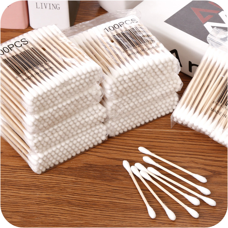 Makeup Cotton Stick Cotton Spire Scoop Ear Tampon Cotton Ball Demounting Makeup Domestic Fat Double Head Coarse Cotton Stick Wood Stick Cotton Ball