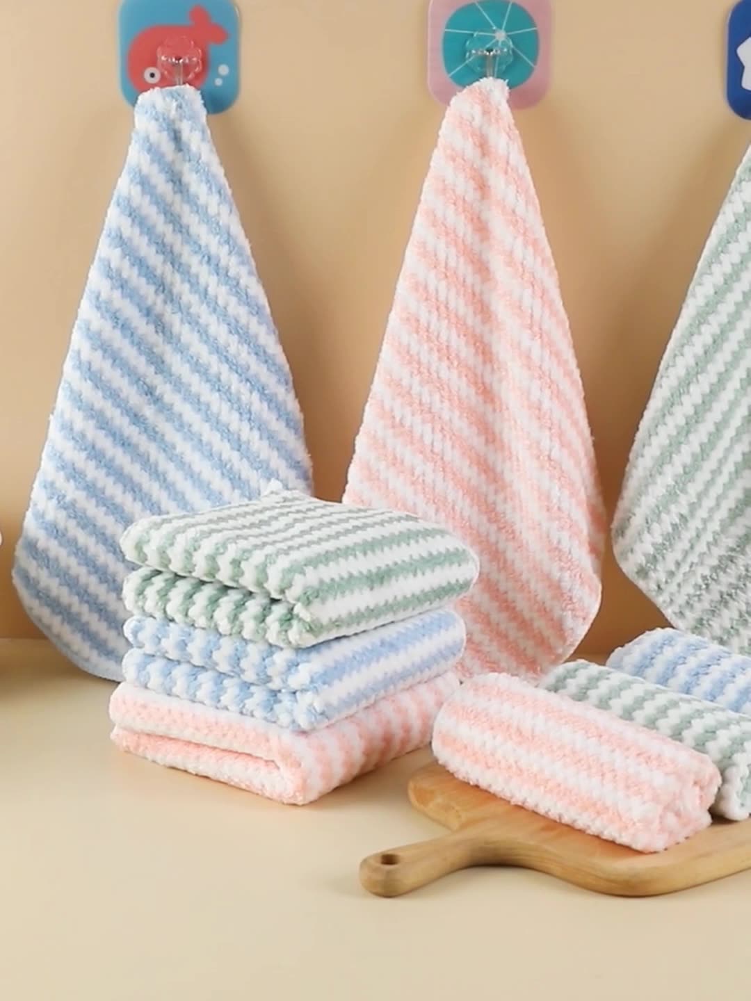 Coral Suede Wrapping the Edge Rag Kitchen Special Suction without Falling Hair Sloth STRIPED DISHCLOTH FOR HOME CLEANING THICKENING TYPE