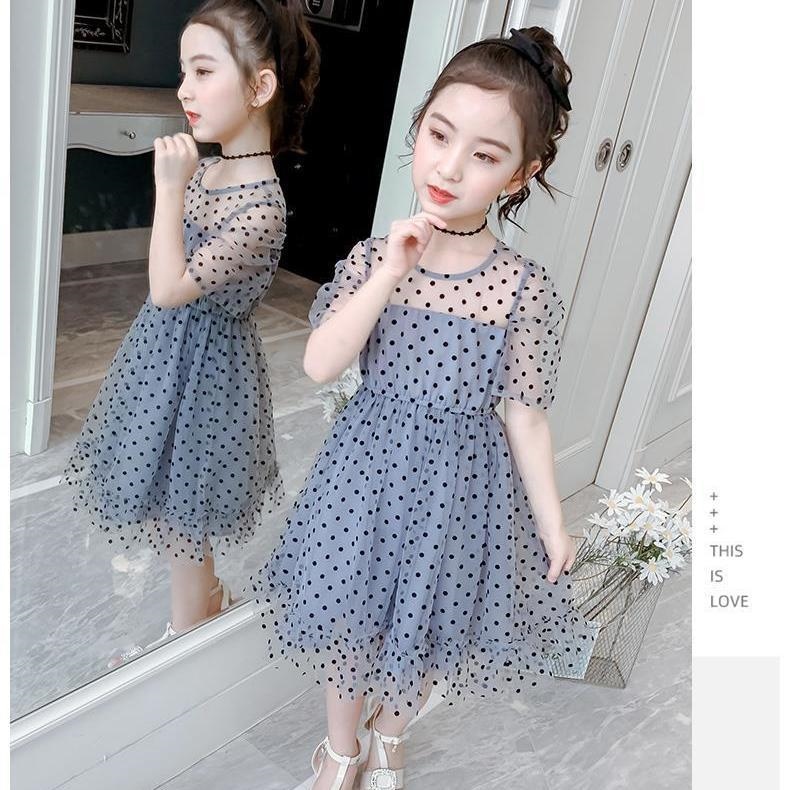 Greygirl Dress summer wear 2021 new pattern children Korean version Wave point Foreign style Princess Dress summer girl Netting skirt
