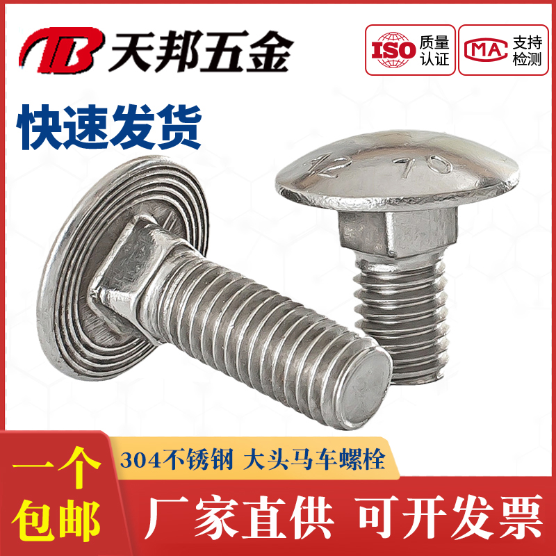 Authentic 304 stainless steel half round head square neck bolt shelving screw carriage bolt M12