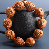 Relief realistic three crazy double-sided eighteen arhat olive core bracelet pure handmade core carving plate toy toy bracelet