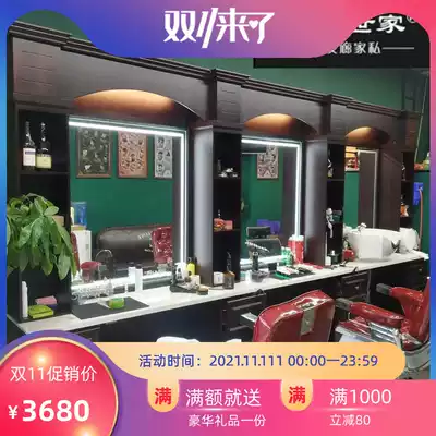 BarBer men's shop Salon Salon mirror dedicated retro desktop solid wood tide shop mirror table