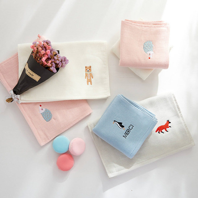 Children's gauze small towel Cute cotton cartoon cotton face towel Face towel Absorbent child towel Baby soft household