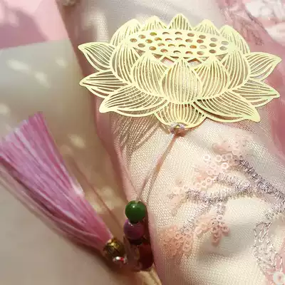 Golden Lotus Chinese style ancient style tassel classical water lily bookmarks brass gift tassel Zen Buddhist sign