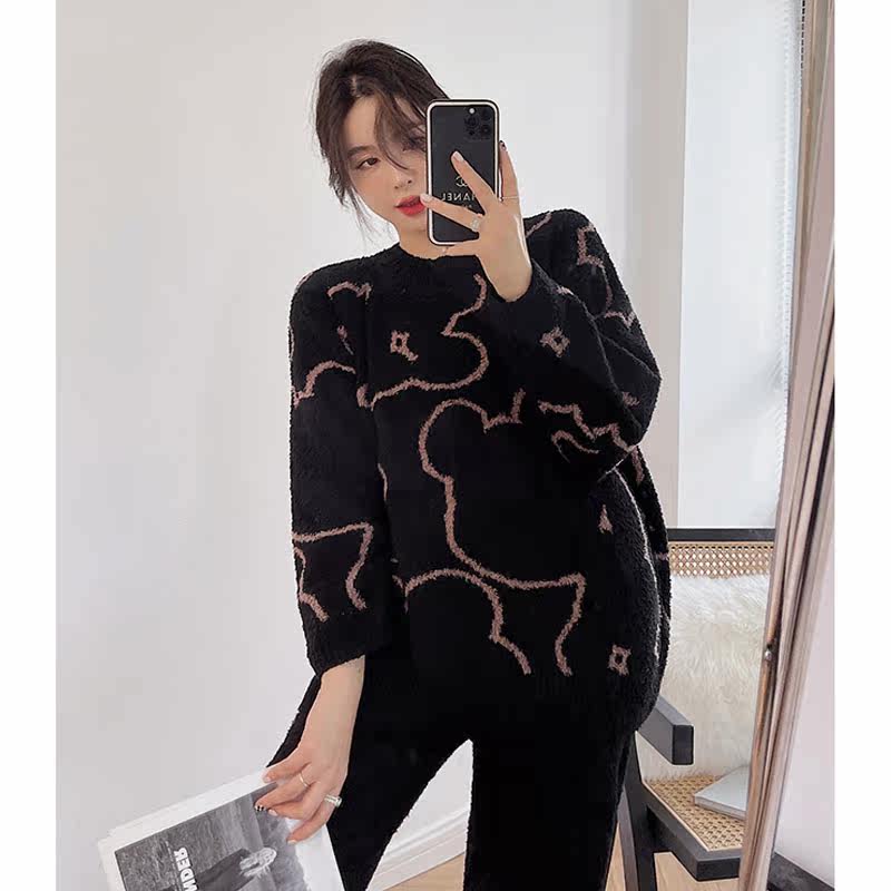 High J - Fashion Bear Design AD Hepburn New Lady's Pajamas Autumn Winter Soft Leisure Sleeves