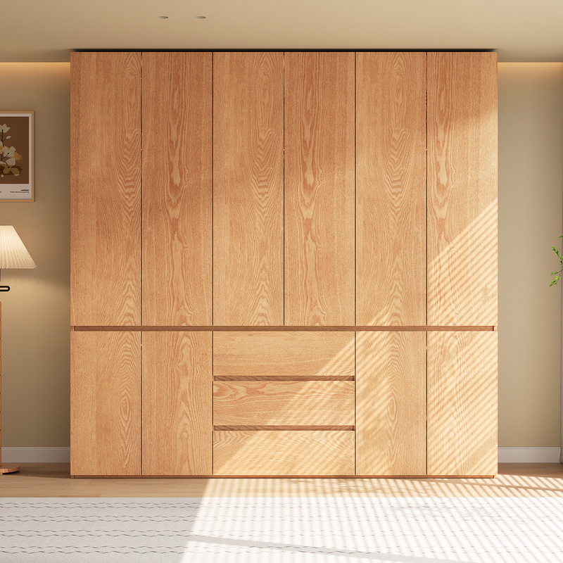 Guangdong Foshan Solid Wood Oak Wardrobe Bedroom Home Use Natural Wood Style Segmented Large Wardrobe 2026 Model Storage Cabinet Guangdong Foshan Solid Wood Oak Wardrobe Bedroom Home Use Natural Wood Style Segmented Large Wardrobe 2026 Model Storage Cabinet