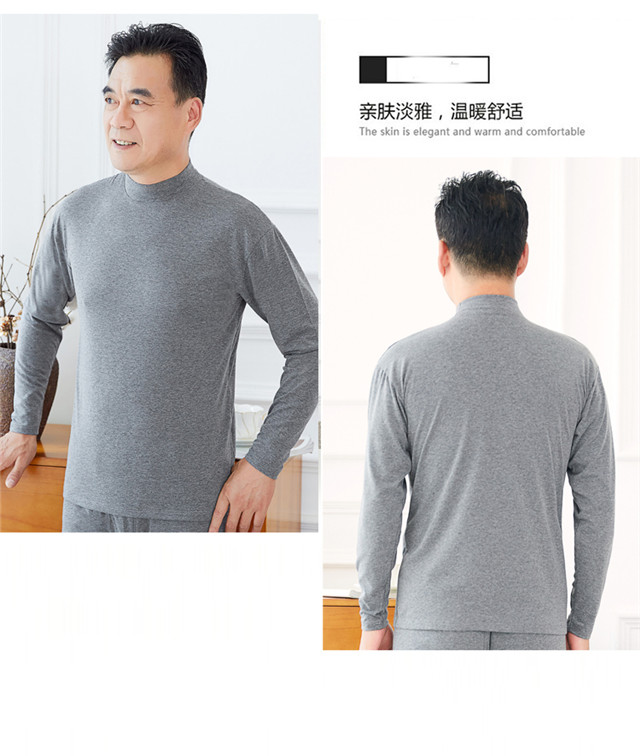 Quần lót nam trung niên nhiệt nửa cao cổ áo quần mùa thu quần dài áo len cotton giữa và áo cotton mỏng cũ màu trắng áo thu đông nam trung nien