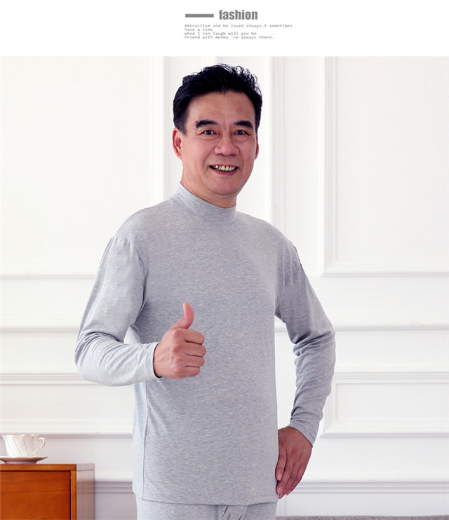 Quần lót nam trung niên nhiệt nửa cao cổ áo quần mùa thu quần dài áo len cotton giữa và áo cotton mỏng cũ màu trắng áo thu đông nam trung nien
