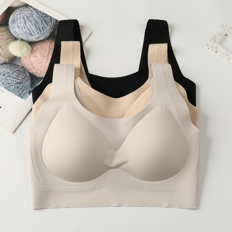 Flat-Chested Fixed-Cup Vest-Style Bra, Small Chest Appears Larger, Thickened Invisible Underwear for Women, Spring and Summer Style, Seamless, Beautiful Back, Push-Up
