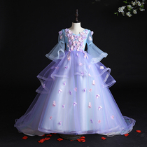 Girls evening dress princess dress tutu child flower girl wedding dress childrens catwalk tail performance dress fashionable spring and summer