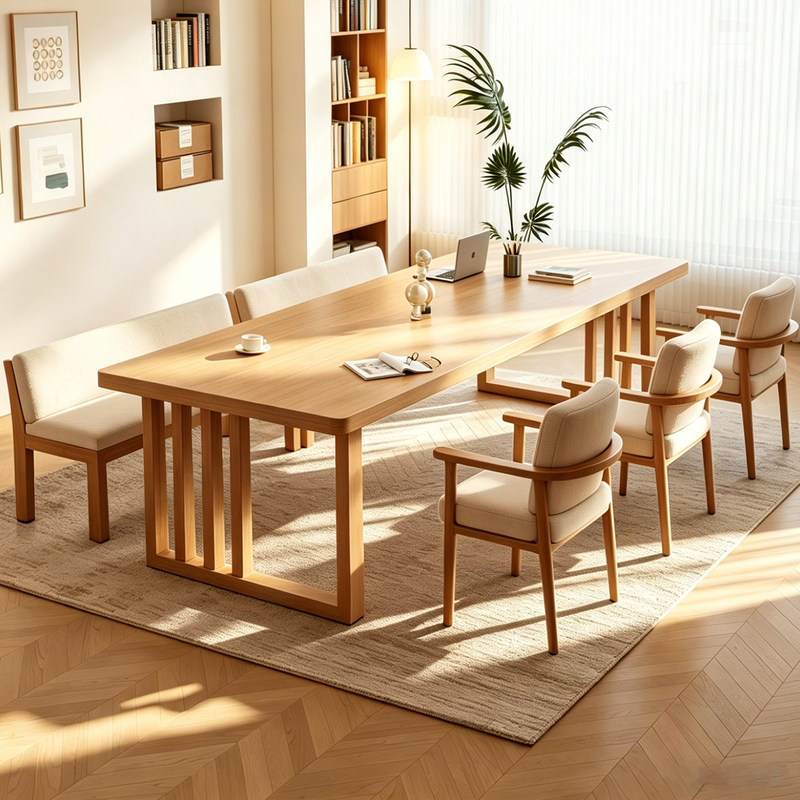 Solid Wood Large Board Table for Living Room, Home Use, Long Desk for Reading and Studying, Office Desk, Tea Table, Integrated Table for a Living Room-Free Environment