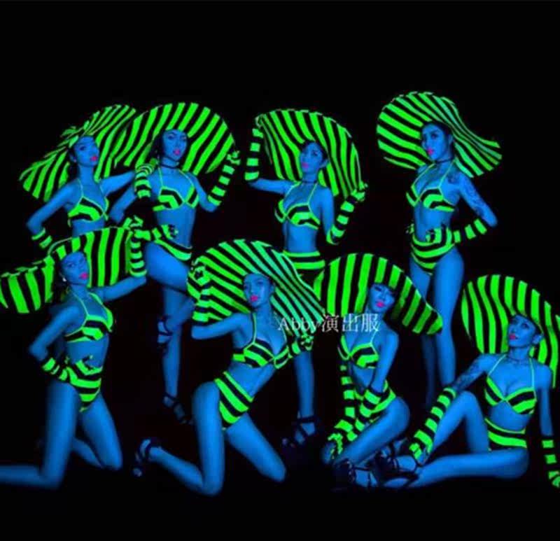 Wine Bar Women's Fluorescent Bikini Atmosphere Zebra Outfit Dazzling Fluorescent Party Play Out of the Bikini Suit 