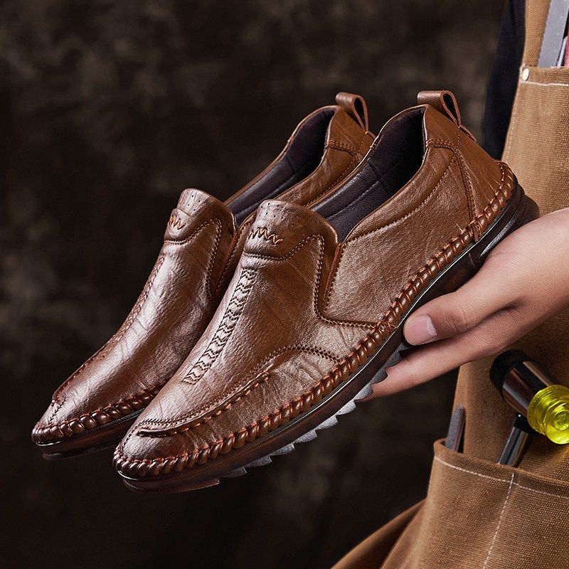Tide Cards 2021 New Fall Casual Shoes Men Leather Shoes Leather Retro Business 100 Hitch Bull Gluten Bottom Sloth Shoes