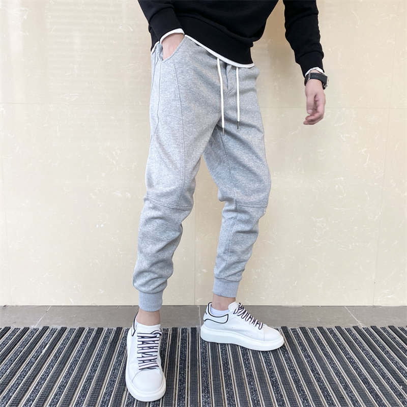 Tide Card 2022 New Spring Autumn Season Sports Pants Men's Han Version Sashimi small footed pants trendy elastic bunches casual pants