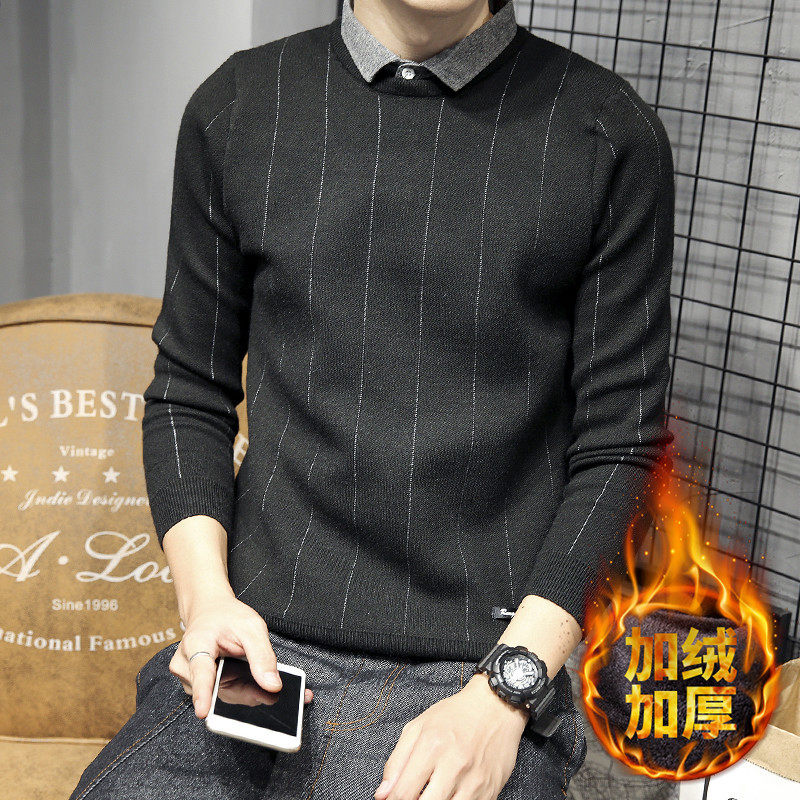 itbuy autumn winter sweater men's 2022 new shirts lead fake two knitwear gush warm men's blouses