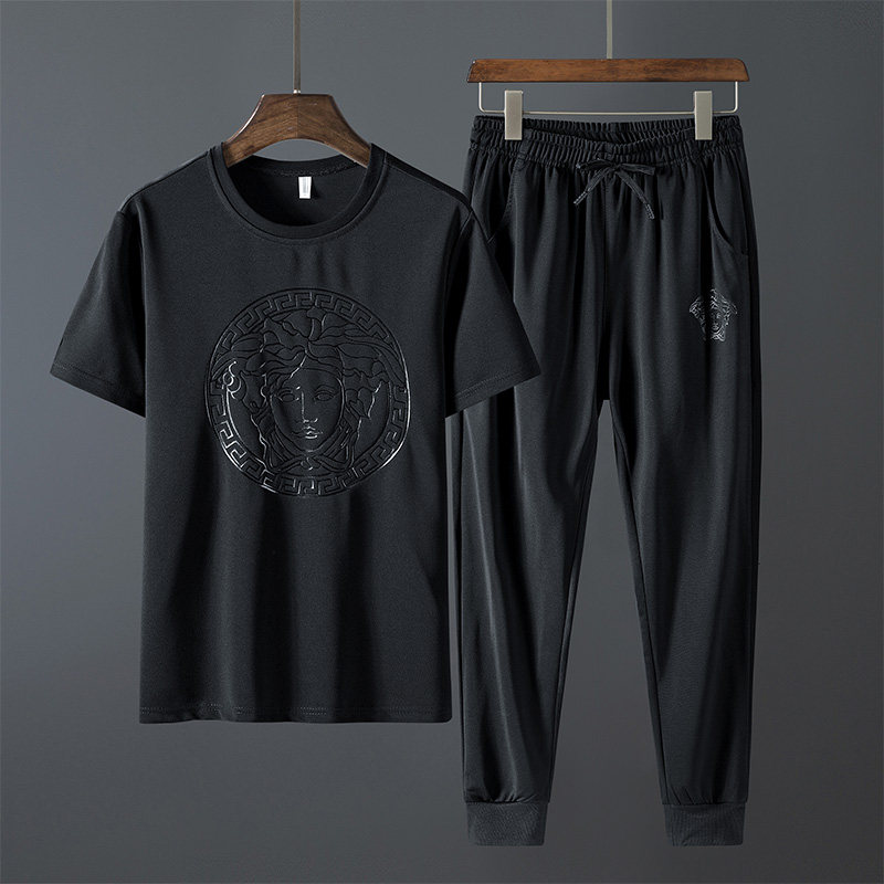 Europe Men's Casual Suit Trend Handsome 2022 Summer New Short Sleeve t-Shirt Men's Two-Piece Set Fattening