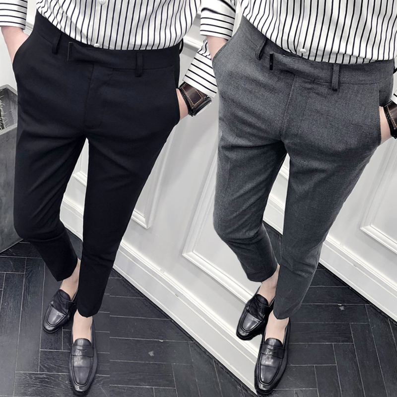 Korean men's pants Summer wild slim-fit trousers trend small foot stripe nine-point business casual trousers autumn