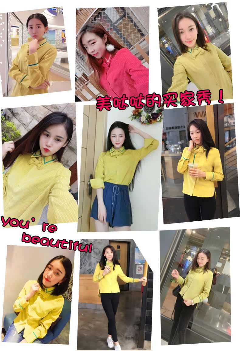Áo nhung dày cộng nữ tay dài 2018 thu đông mới Han Fan áo ấm áo nơ nơ áo sơ mi nữ
