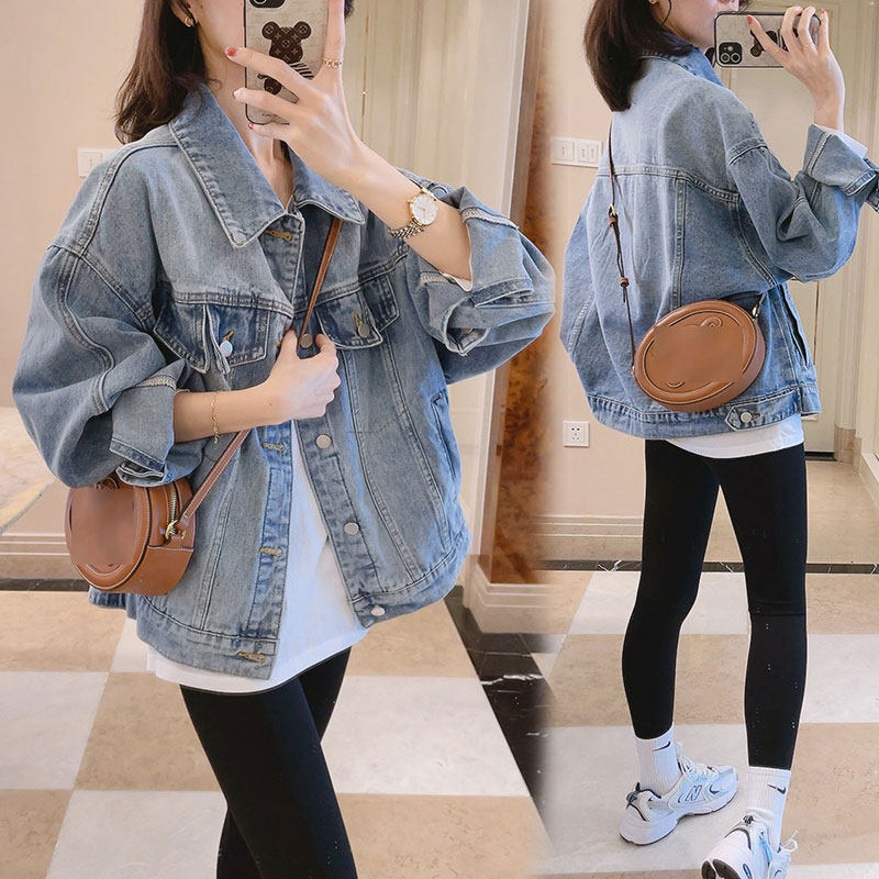Trendy Brand Petite Denim Jacket for Women, Spring and Autumn 2026, Loose and Versatile, Bf Style Short Workwear Jacket, Denim Coat