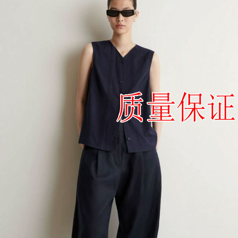 Original Cs Women's Clothing Casual Style Sleeveless Shirt Navy Blue 2026 Summer New Product 1334578001