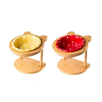 Желтая волна точечная чаша+точечная чаша с красной волной с одиночной бамбуковой подставкой