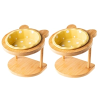 Желтая волновая точка чаша с одной бамбуковой подставкой (2 установки)