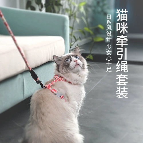 КОЖНЯЯ ТОЧКА ТУРКОВАЯ ВВОДА Японский стиль и грудные ремни для кошки, тип кошачья тяга может отрегулировать цветочную цепь кошки новые