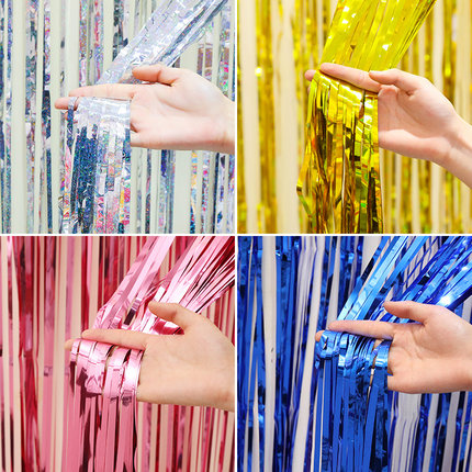 Rain curtain laser jet soda blossom silver birthday party background wall wedding decoration